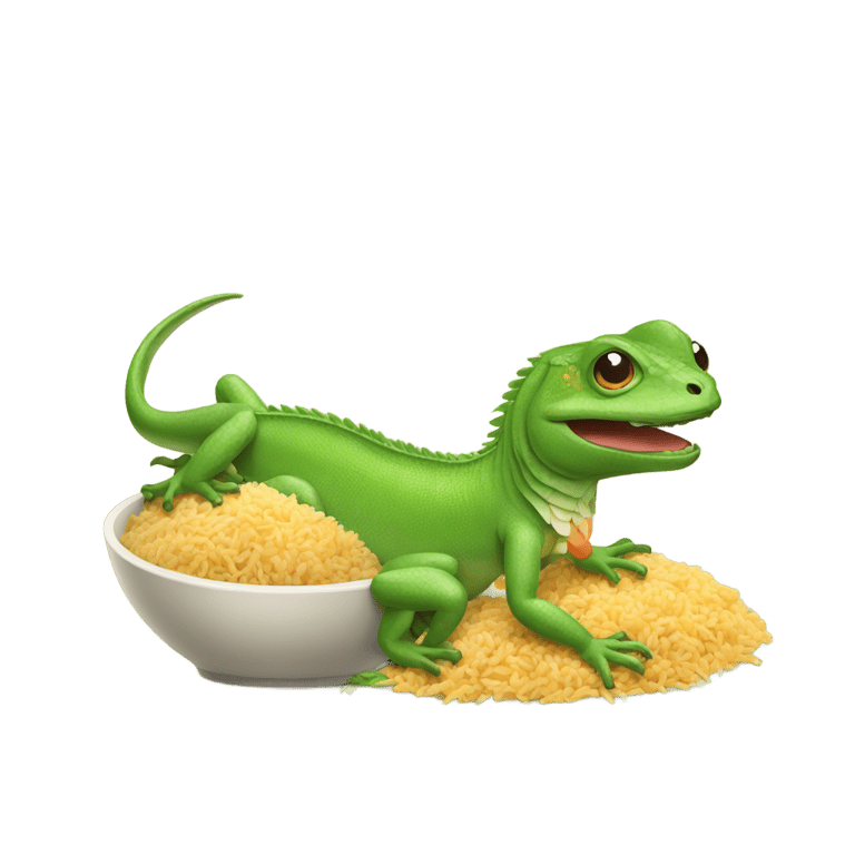 genmoji: lizard eating fried rice