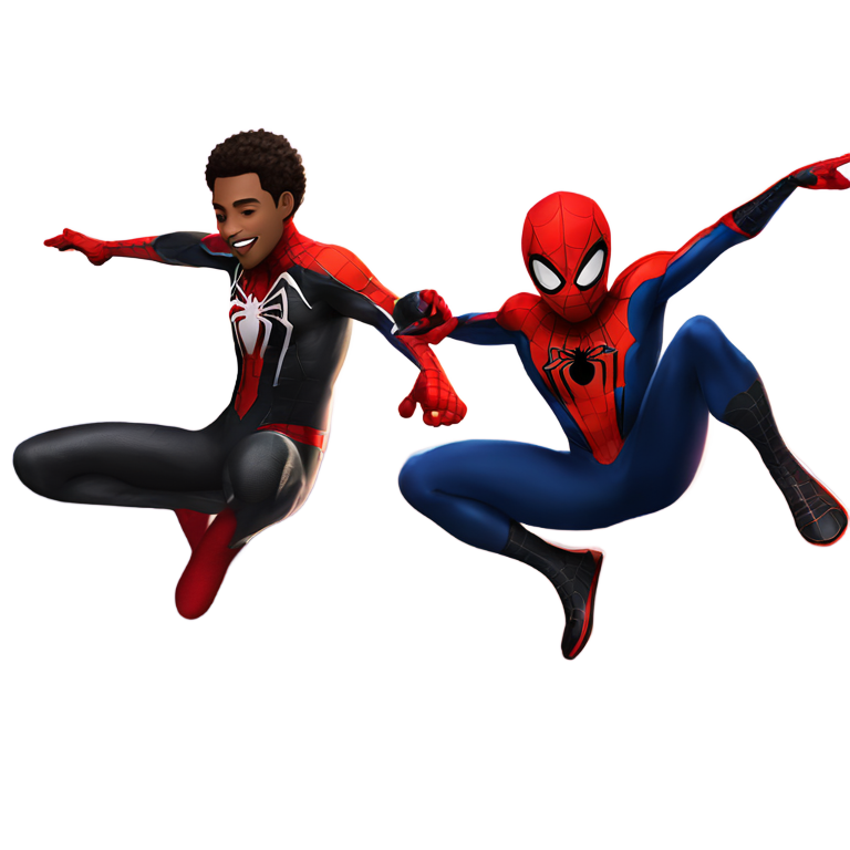 genmoji: Miles Morales jumping in his Spidey pose with Ney York City in the background