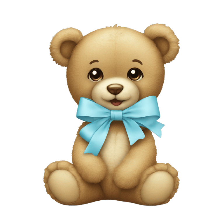 genmoji: bite light blue baby bow on a teddy bear