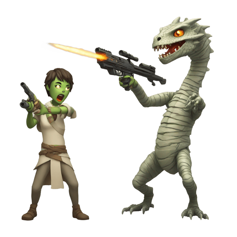 genmoji: Mummy shooting a zombie dragon