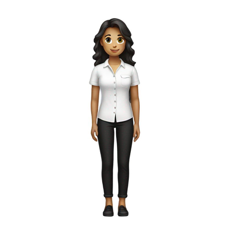 genmoji : Une fille avec une chemise blanche et un pantalon noir