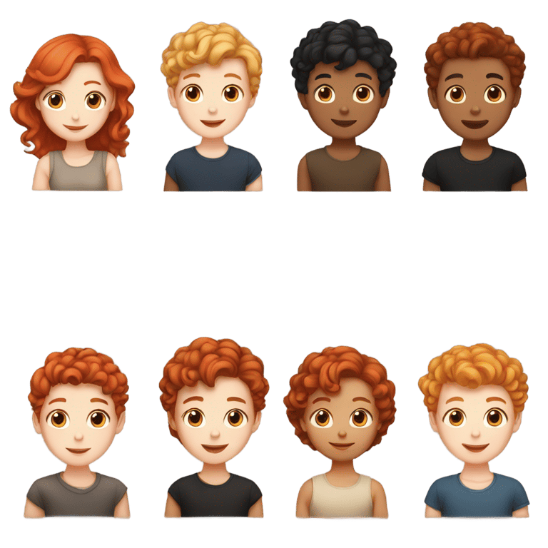 genmoji: A girl with red wavy hair and pale skin and a boy with tan skin and with black short hair