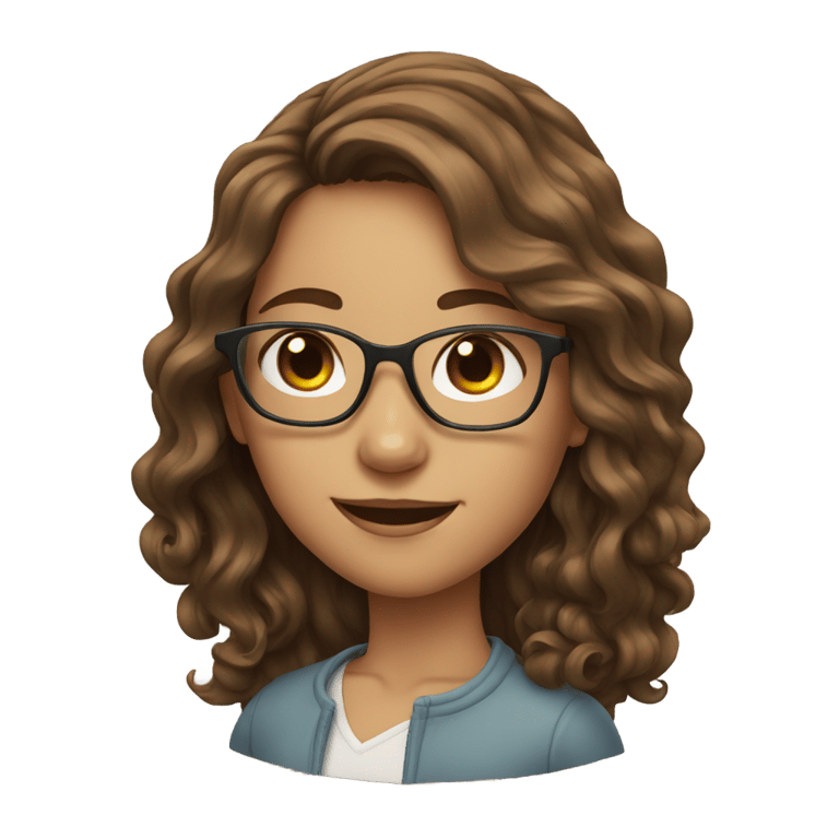 genmoji: A girl with long wavy brown hair and glasses