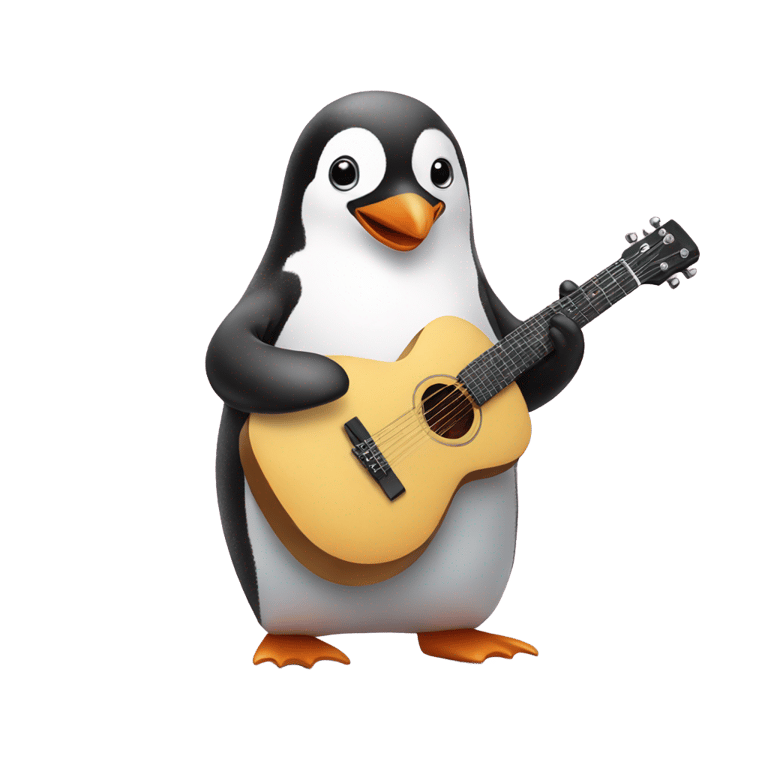 genmoji: A cute penguin playing guitar with tiny shoes