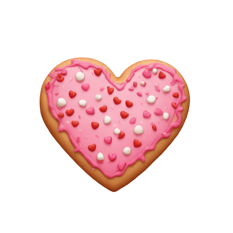 絵文字：A pink heart-shaped cookie with red and white sprinkles