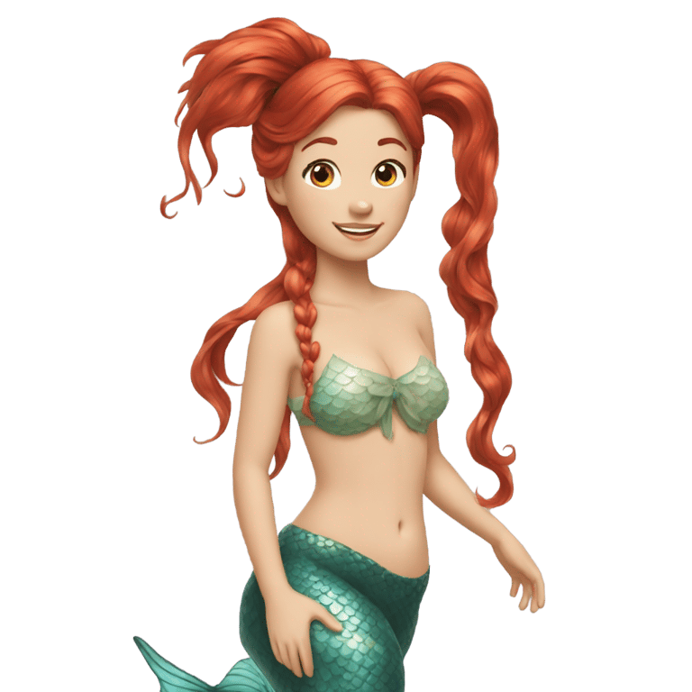 genmoji: A red-haired mermaid has her hair in a ponytail