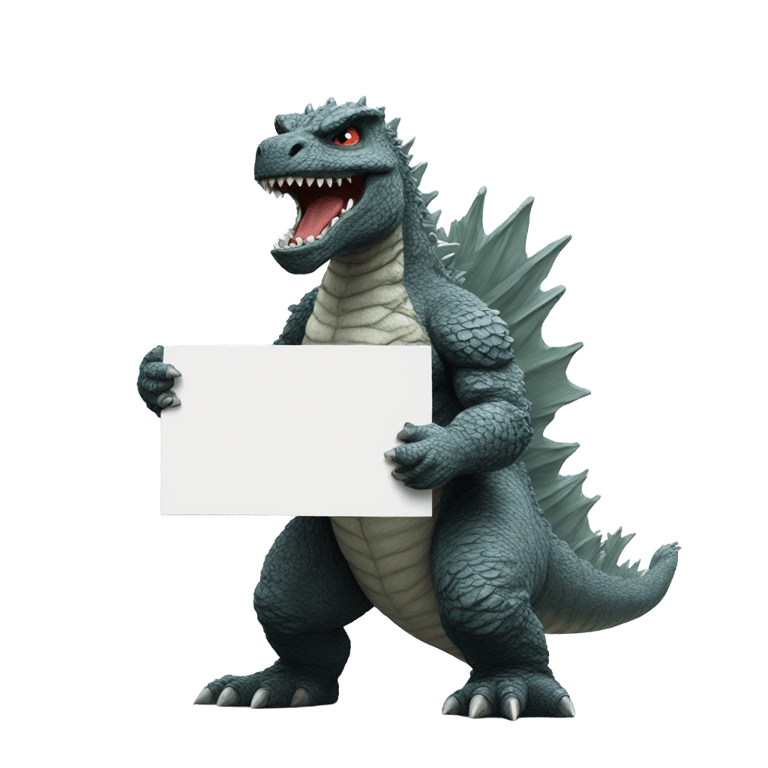 genmoji : Godzilla holding a white sign