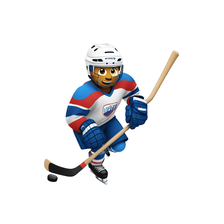 genmoji: Hockey player running with a hockey stick