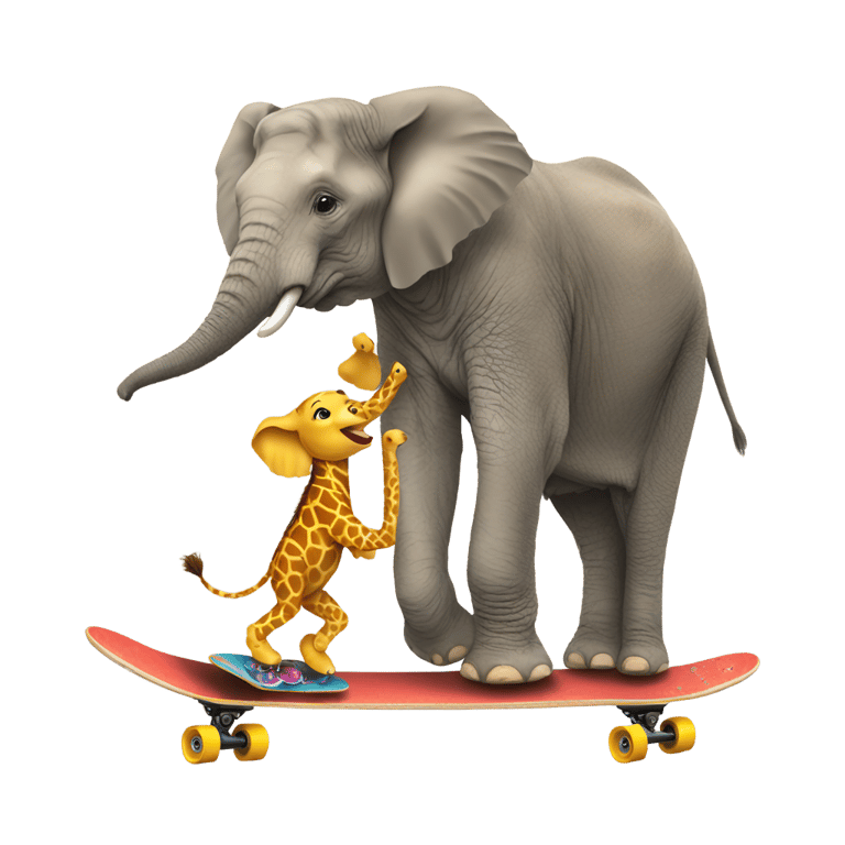 genmoji : Elephant riding a skateboard down a giraffe's neck