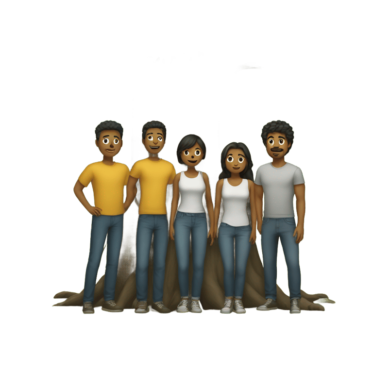 genmoji: 5 people standing next to a tree