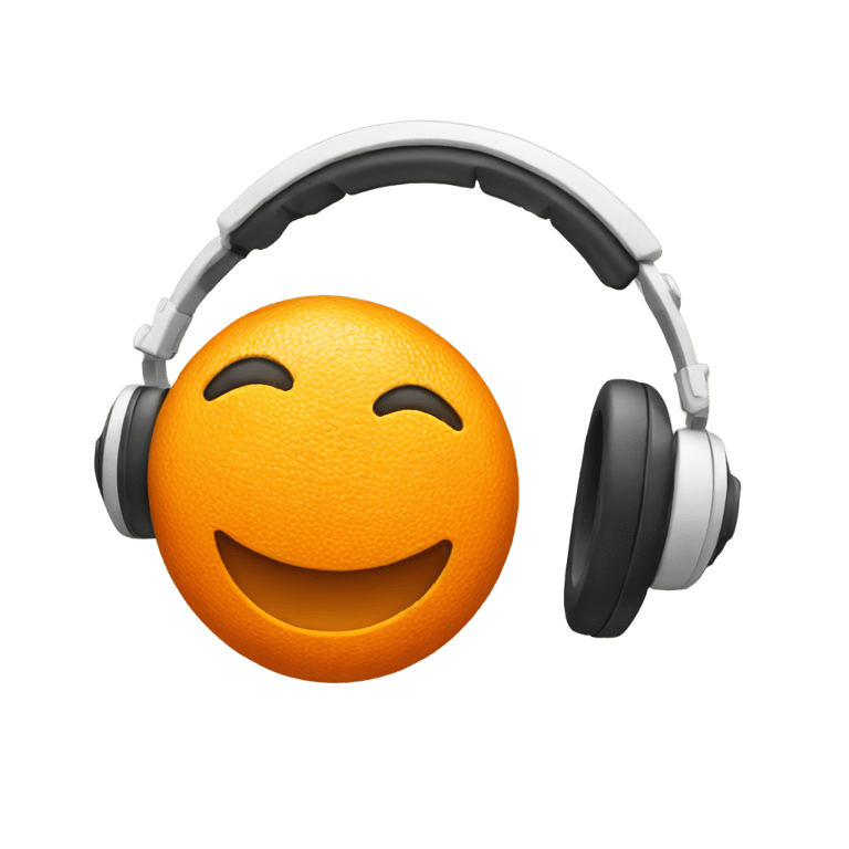 genmoji: An orange circle emoji with headphones on