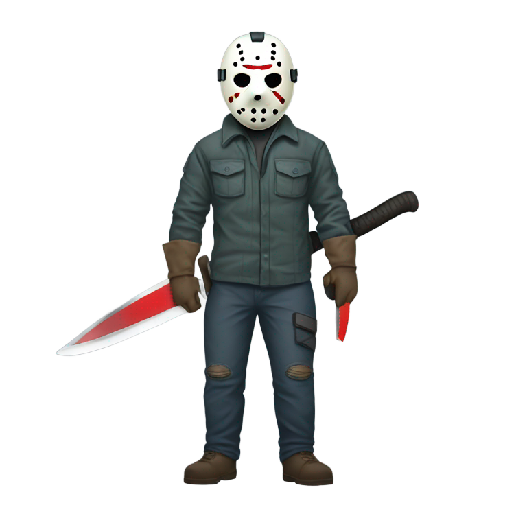 genmoji : Jason Voorhees marchant avec une machette