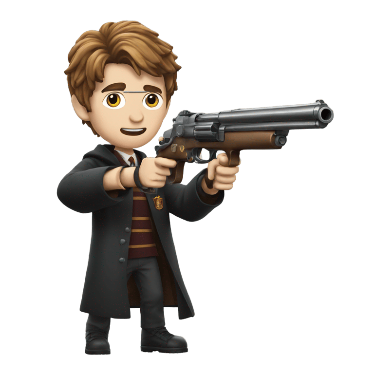 genmoji: harry potter shooting a gun