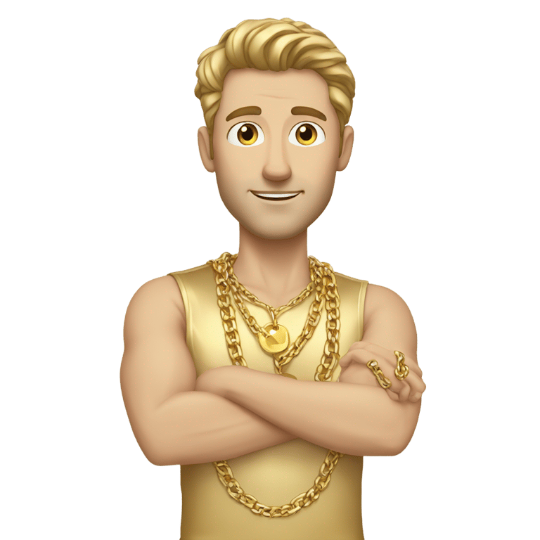 genmoji: Caucasian skinned man, gold shirt, gold chains, gold wrist bands