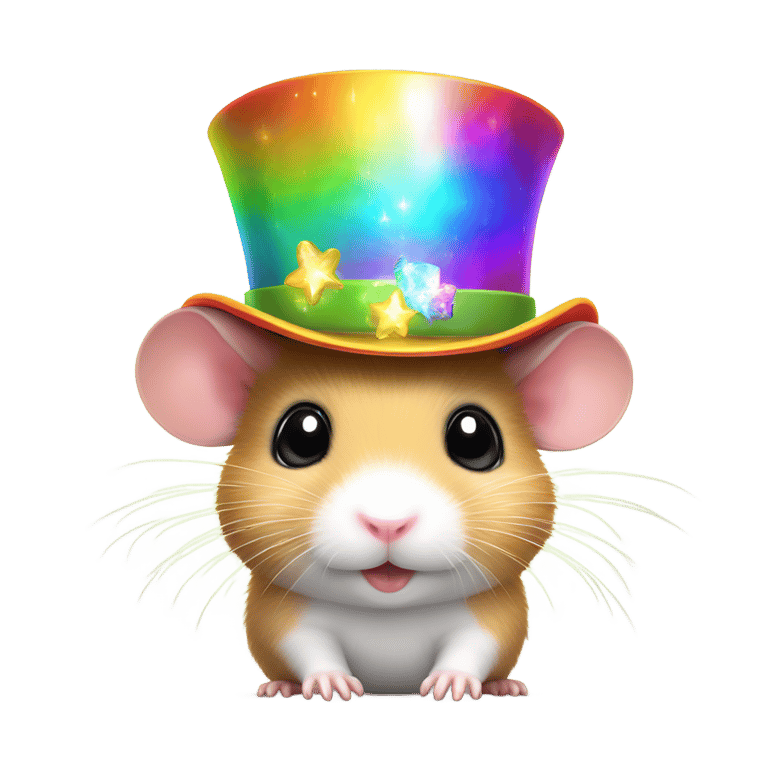 genmoji: "Tiny hamster with a rainbow magic top hat,