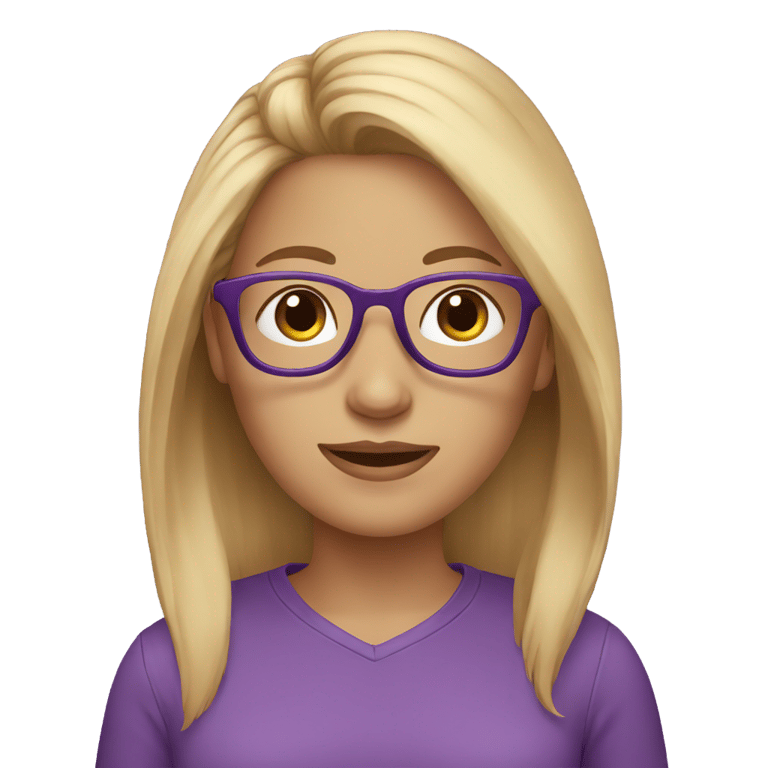 genmoji: Blonde girl with brown roots, glasses, purple shirt