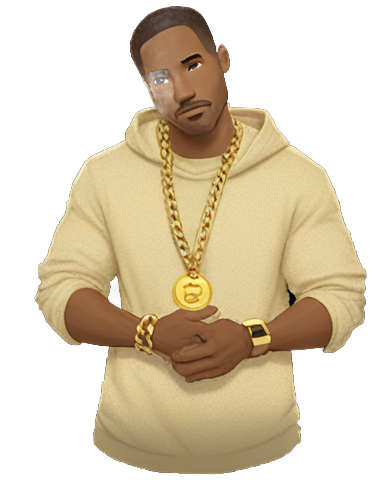 genmoji: strong white man, brown hair, gold shirt, multiple gold chains, gold wrist bands, stubble with no mustache