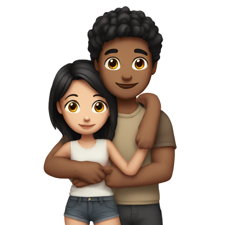 genmoji: 2 teenage friends one cute brown girl with black hair  hugging a brown guy