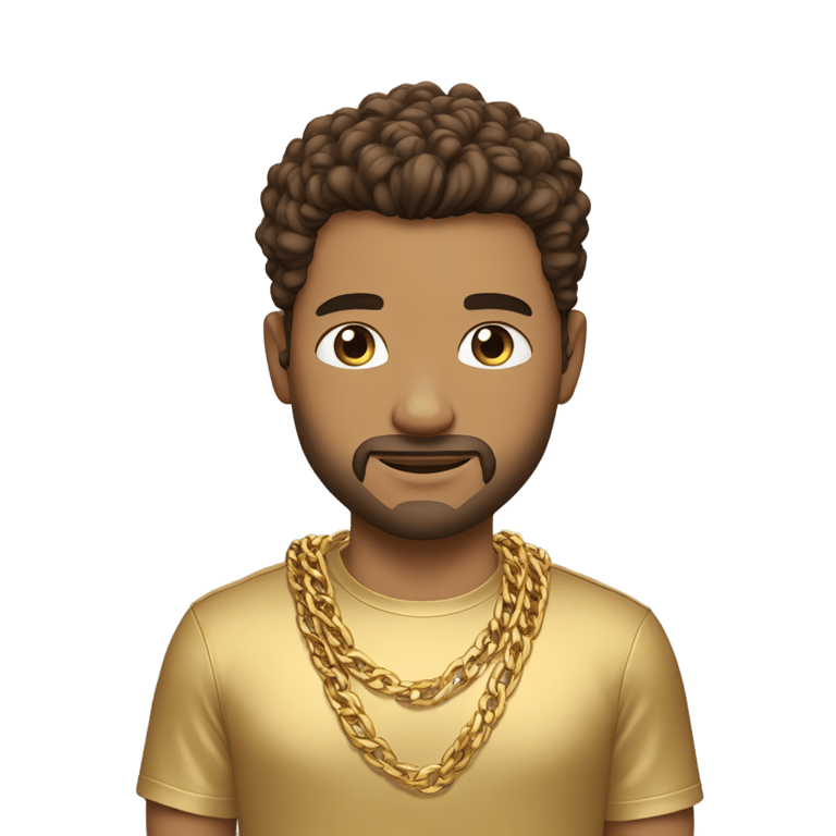 genmoji: strong white man, brown hair, gold shirt, multiple gold chains, gold wrist bands, stubble with no mustache