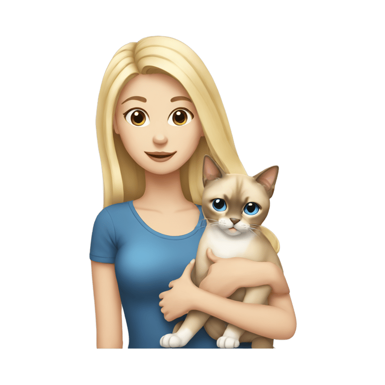 genmoji: blonde girl holding a siamese cat