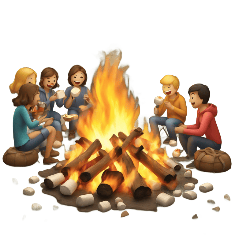 genmoji: Campfire with people roasting marshmallows around it