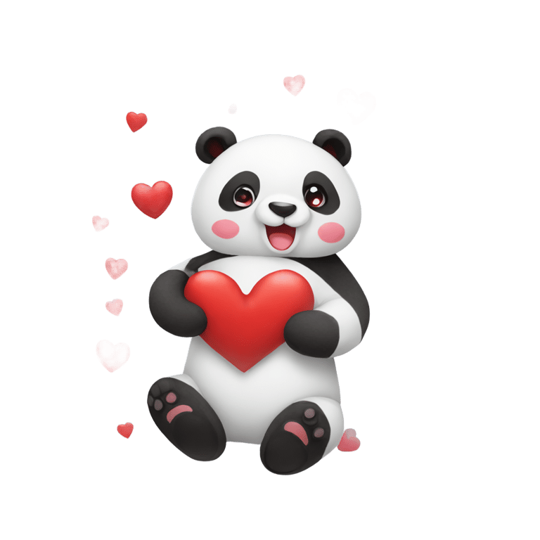 genmoji: plushie cute panda, holding several red hearts