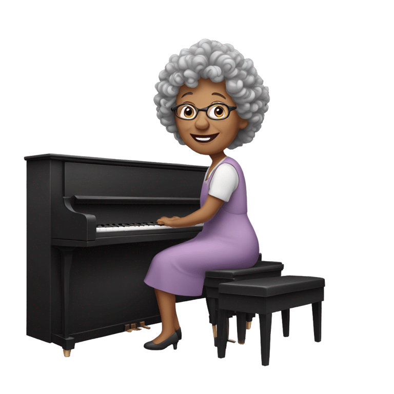 genmoji : Old piano teacher( gramma with curly hair, short) playing piano