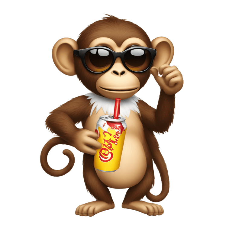 genmoji: monkey with sunglasses on holding a cola