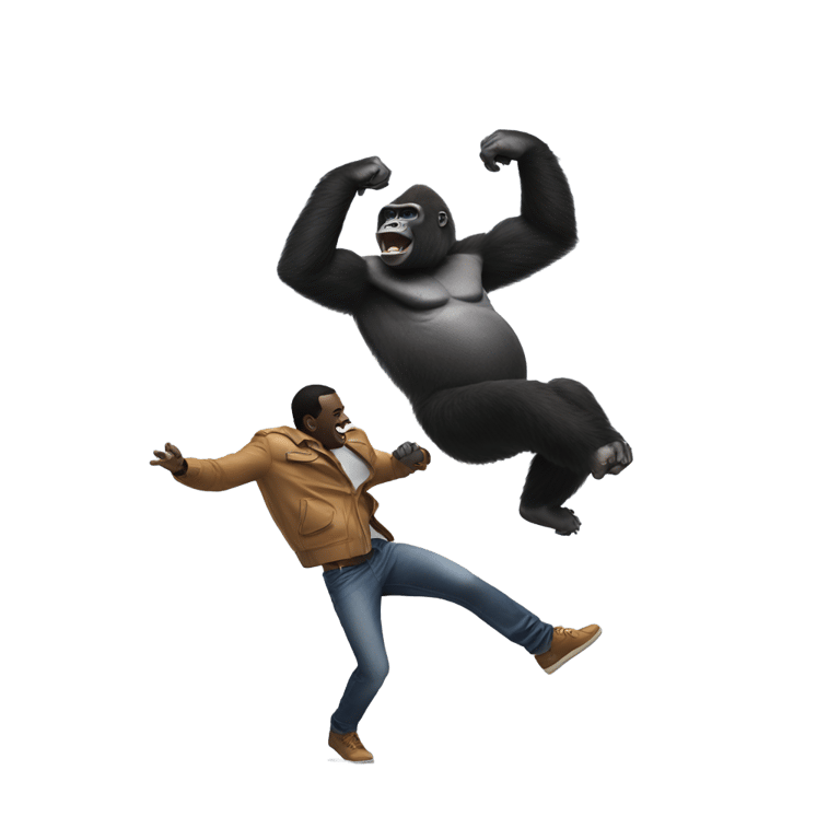 genmoji: Diddy dancing with a gorilla while flying