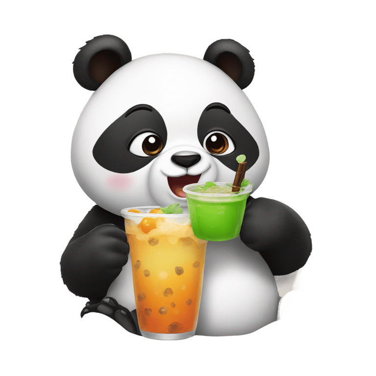 genmoji: a panda drinking boba