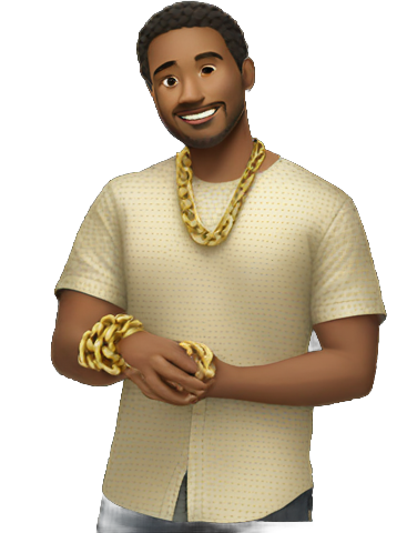 genmoji: gold chain shirt, gold chain necklace, gold chain wrist band, caucasian