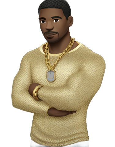 絵文字：a white skinned male wearing a gold shirt, gold chains, gold wrist bands