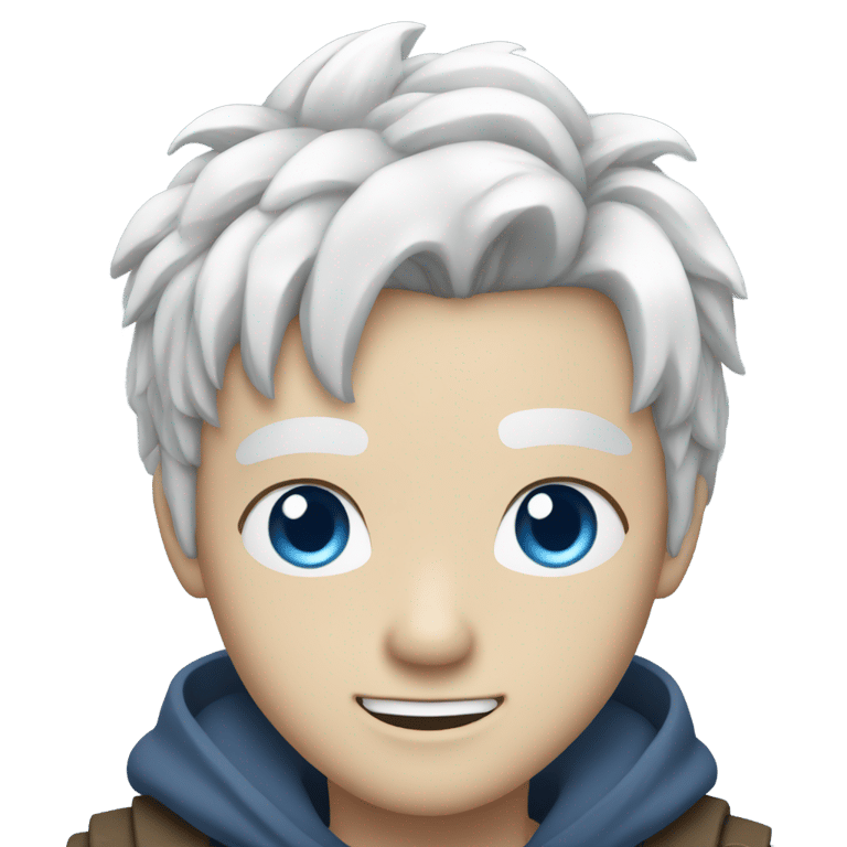 genmoji : gojo with white hair and blue eyes