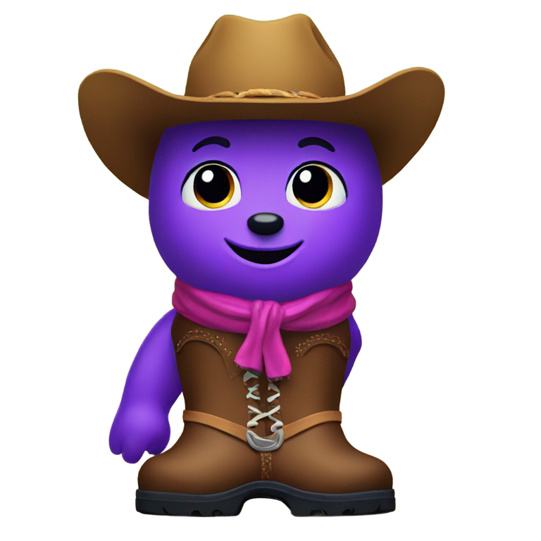 genmoji: Full purple gummy bear in cowboy boots