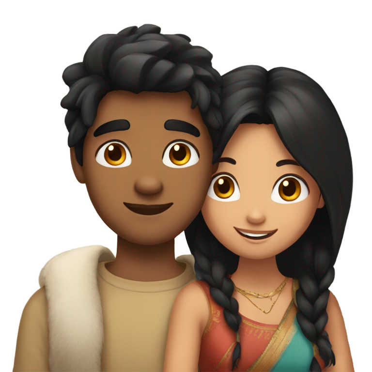 genmoji: 2 teenage friends one cute brown girl with black hair hugging a indian guy