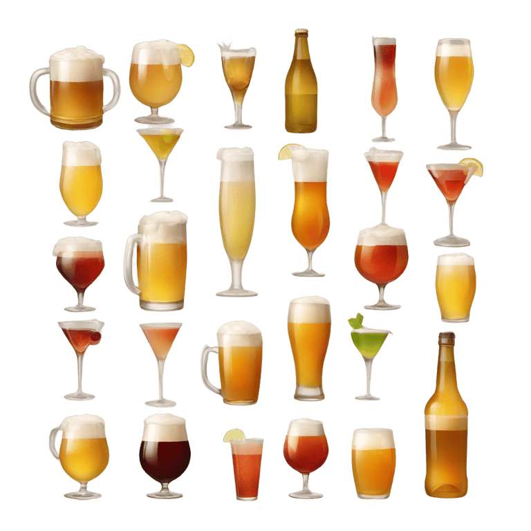 genmoji: Beer, cocktail, champagne, whiskey, wine, spirits, liqueur, coffee, tea.