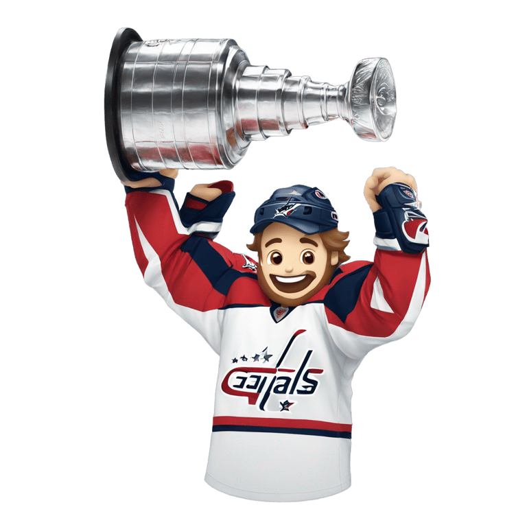 genmoji：Washington capitals player lifting up a Stanley cup