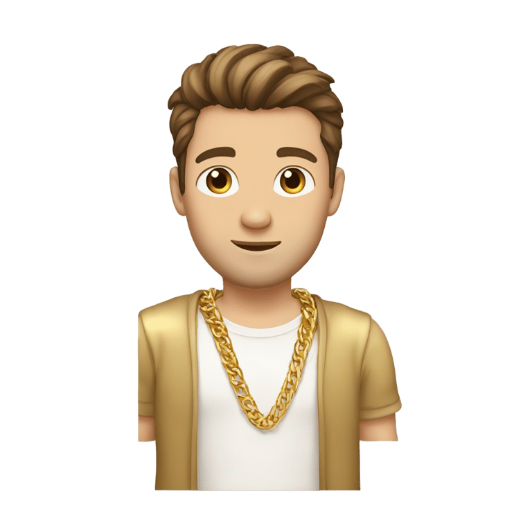 genmoji: brown haired Caucasian male with no beard, a gold shirt, gold chains and gold wrist bands