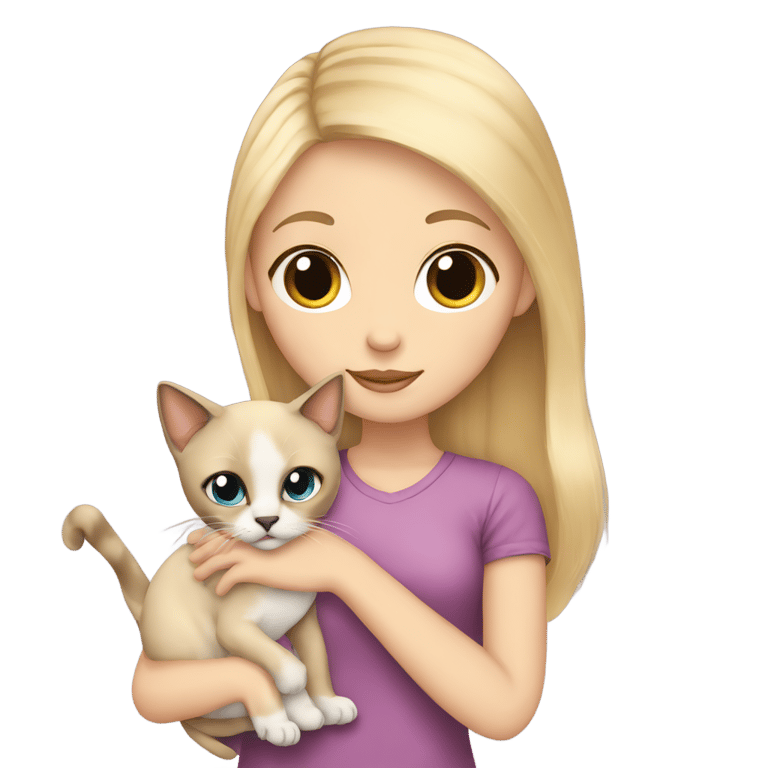 genmoji: blonde haired girl holding a siamese cat