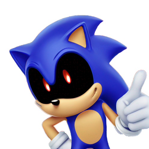 genmoji: Sonic the hedgehog with black bleeding eyes and red pupils