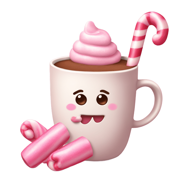 絵文字：customized plain hot cocoa cup original emoji with pink marshmellows and pink candycane