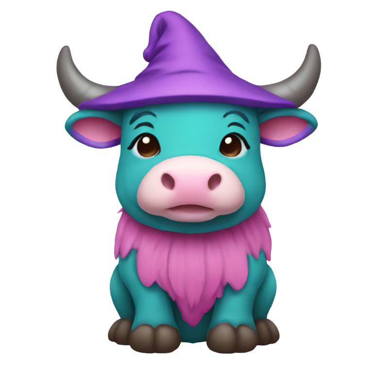 genmoji: Purple pink blue teal cow gnome