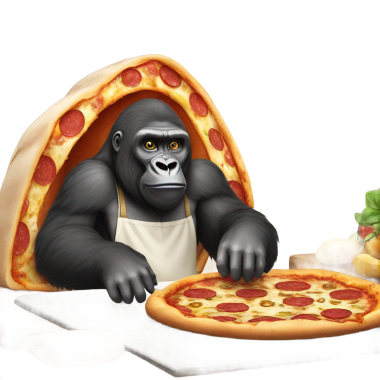 genmoji: Gorilla making pizza with Jesus christ