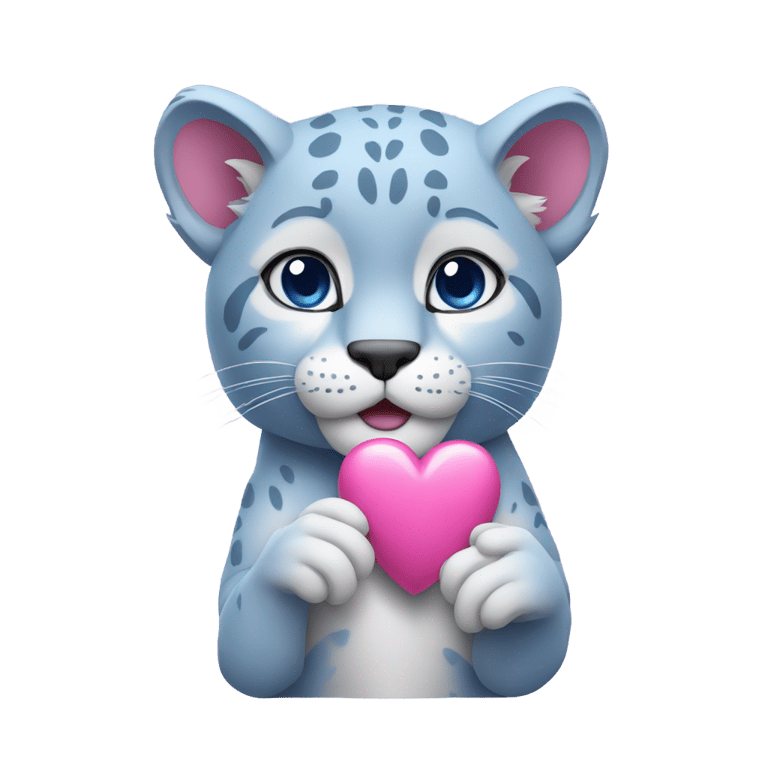 genmoji: A blue cougar holding a pink heart with its paws