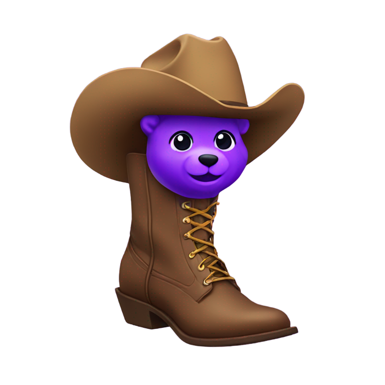 genmoji: Full purple gummy bear wearing small cowboy boots