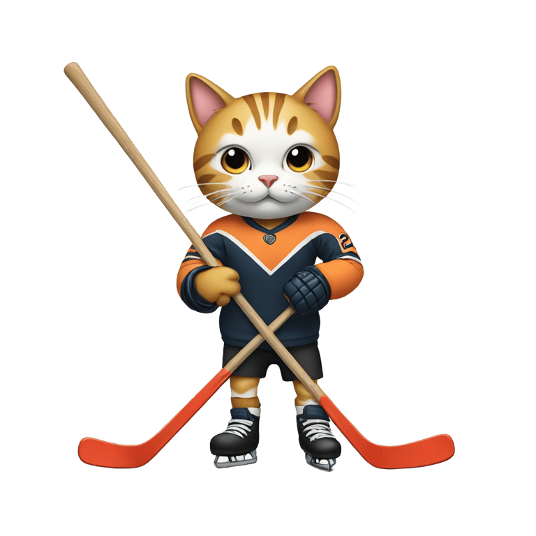 genmoji: emoji cat  with a hockey stick