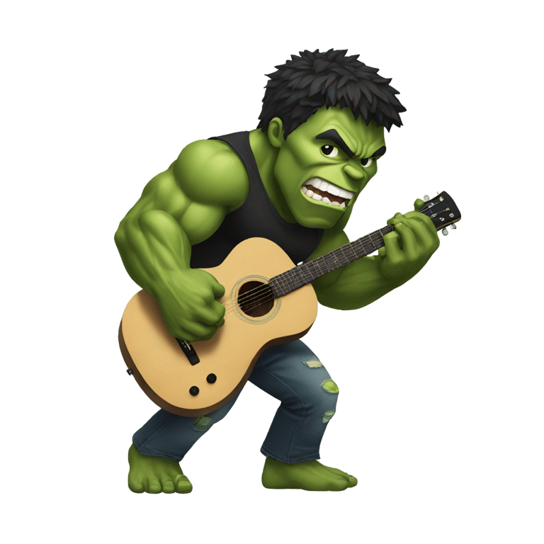 genmoji: A hulk black shirt playing guitar