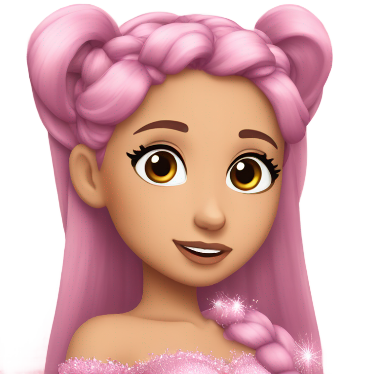 絵文字："Ariana Grande style emoji, pink princess aesthetic, cute makeup, long ponytail, sparkles"