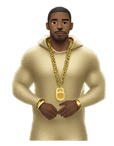 genmoji : american male, gold chains, gold shirt, gold wrist bands