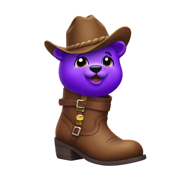 genmoji: Purple gummy bear in cow boy boots